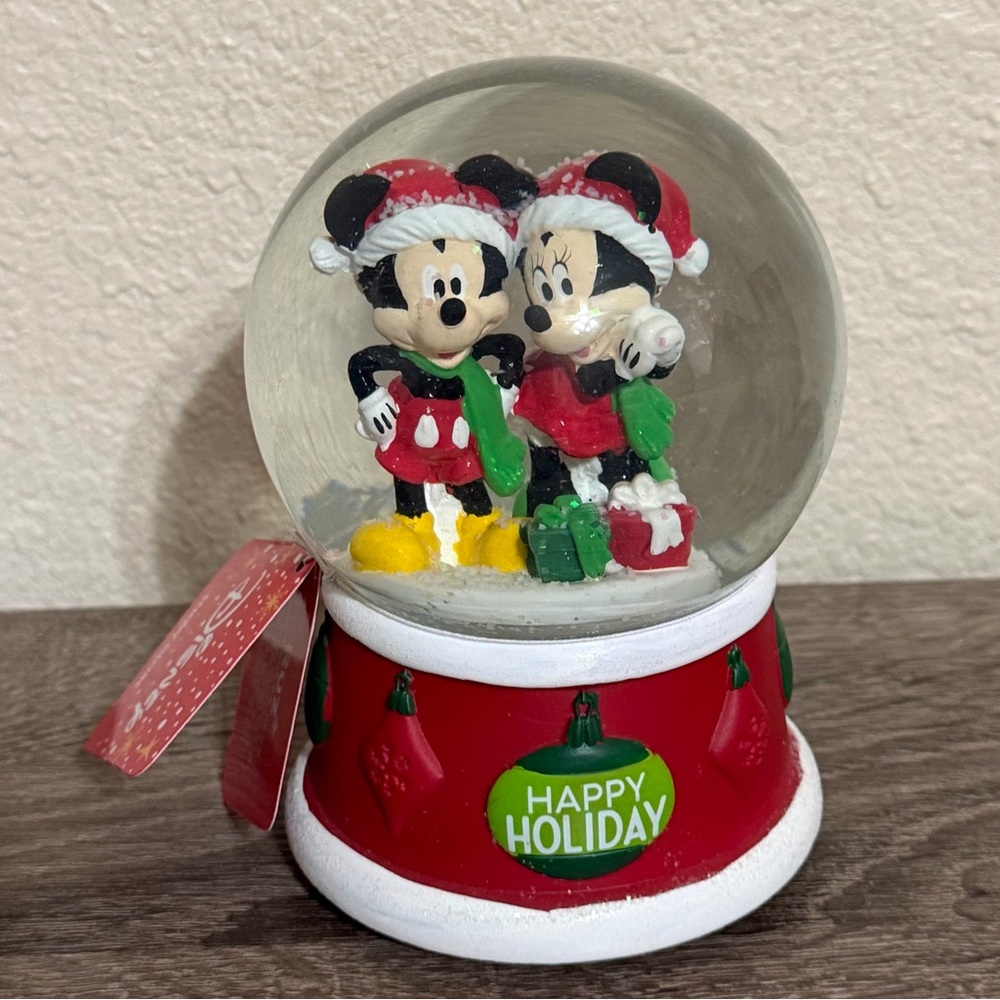 Disney Mickey & Minnie Mouse Musical Christmas Happy Holiday Snowglobe